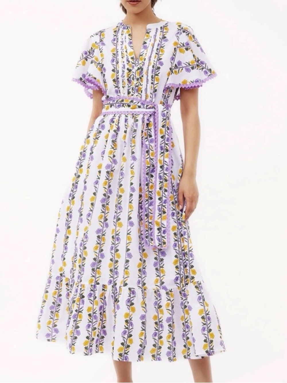 Beyond by Vera Floral Dress with Lavender and Yellow Print